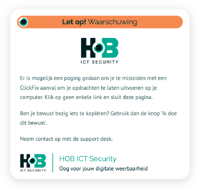 De melding die de browserextensie toont bij een vermoedelijke ClickFix-poging.
