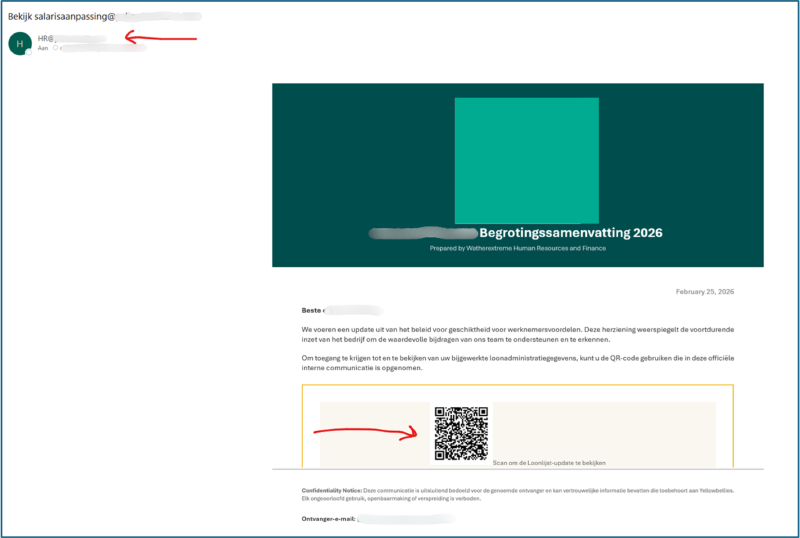 De samengestelde mail met QR-code in de eml-bijlage